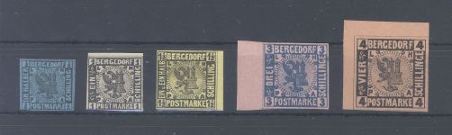 Bergedorf Michel Nummer 1-5, Freimarken 1861 ungebraucht *, signiert