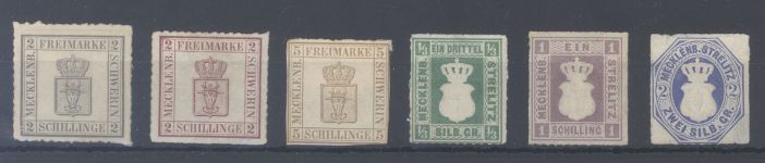 Mecklenburg, 6 verschiedene ungebrauchte Werte als Posten