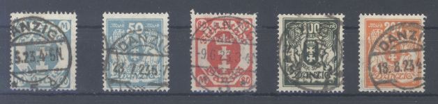 Danzig Mi.Nr. 138-42, Freimarken 1923 gestempelt, geprüft Infla