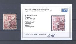 Bizone Michel Nummer 104y, Exportmesse 1949 gestempelt, Befund BPP