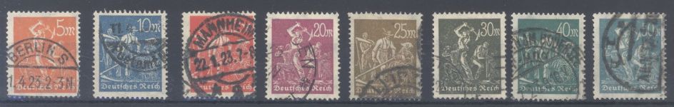 Dt. Reich Michel Nummer 238-45, Freimarken 1922 gestempelt, gp. Infla