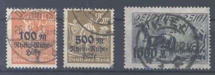 Dt. Reich Michel 258-60, Rhein- und Ruhrhilfe gestempelt, 260 gp. Infla