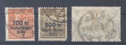 Dt. Reich Michel 258-60, Rhein- und Ruhrhilfe gestempelt, 260 gp. Infla