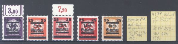 Dt. Lokalpost Glauchau Michel Nummer 33, 34, 36, 37 und 42 **