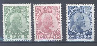 Liechtenstein, Michel Nummer 1-3x, Freimarken 1912 **