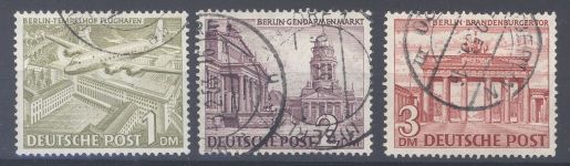 Berlin Michel Nummer 58-60 X, 1-3 Mark Bauten 1949 gestempelt, gp. BPP