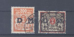 Danzig Dienst Michel Nummer 38 und 40 aus 1923 gestempelt, gp. Infla