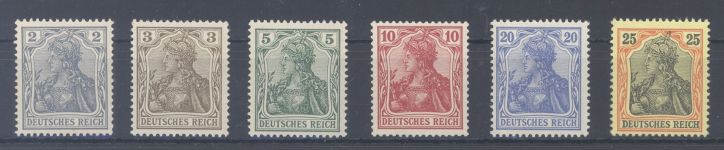 Dt. Reich Michel Nummer 68-73 2 - 25 Pfg. aus Reichspost 1902 **