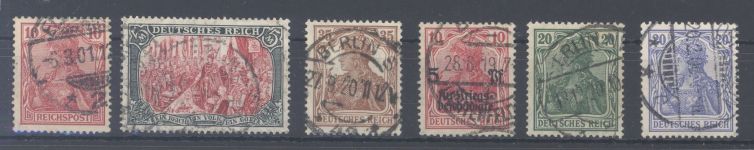 Dt. Reich, 6 verschiedene gestempelte Werte aus 56-143, geprüft