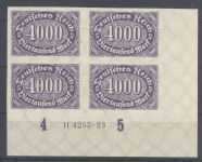 Dt. Reich Mi.Nr. 255 U, 4000 Mark ungezähnter Viererblock ** mit HAN