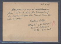 Berlin, gelaufene GA P 3 1949 mit 10 Pfg. ZuF in die USA
