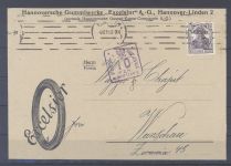 Dt. Bes. 1. WK Stadtpost Warschau, Zensur Firmenbrief aus Hannover