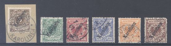 Dt. Kolonien Karolinen Michel Nr. 1-6 II, Freimarken 1900 gestempelt