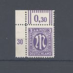 Bizone Michel Nummer 17 bD, 3 Pfg. AM Post ** Eckrand, Befund BPP
