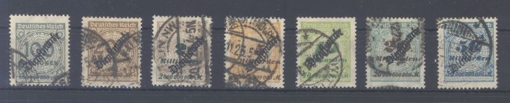 Dt. Reich Dienst Michel 82-88 aus Freimarken 1923 gestempelt gp. Infla