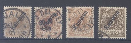 Dt. Kolonien Kamerun, 4 x Michel Nummer 3, 3 Pfg. gestempelt
