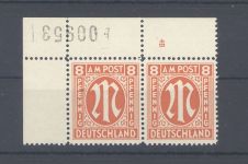 Bizone Mi.Nr. 14aZ, 8 Pfg. AM Post Plattennummer 4 B ** , Befund BPP