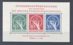 Berlin Block 1 III, Währungsgeschädigte 1949 **, geprüft BPP