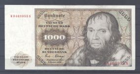 Bund, 1000 DM Banknote Serie 1.6.1977 W-N, Rosenberg 280