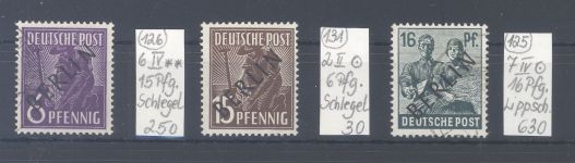 Berlin, 3 **/gestempelte Plattenfehler aus Schwarzaufdruck 1949