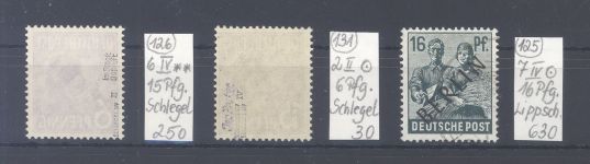 Berlin, 3 **/gestempelte Plattenfehler aus Schwarzaufdruck 1949