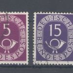 Bund Michel Nummer 125 II und 129 I Posthorn 1951 gestempelt gp. BPP