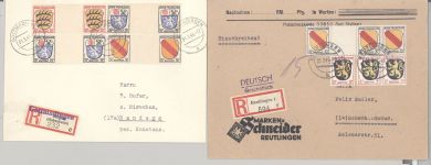 Franz. Zone Allg. Ausgaben, 6 Briefe versch. Zwischenstegfrankaturen