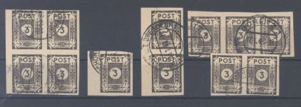 SBZ, 5 x Michel Nummer 51 a tx II, 3 Pfg. 1945 gestempelt, geprüft BPP