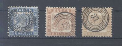 Baden Mi.Nr. 19b, 20b-ba aus Freimarken 1862 gestempelt, geprüft BPP