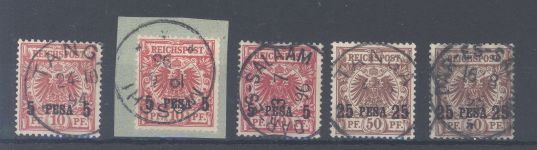 Dt. Kolonien Ostafrika, gestempelter Posten aus Mi.Nr. 1-5, geprüft