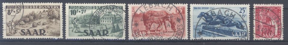 Saarland Michel Nummer 262-66 aus Freimarken 1949 gestempelt