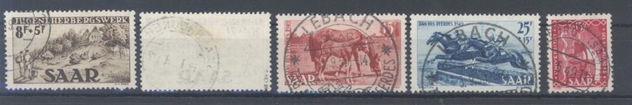 Saarland Michel Nummer 262-66 aus Freimarken 1949 gestempelt