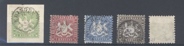 Württemberg Michel Nr. 25-29 Freimarken 1863 gestempelt, 29 gp. BPP