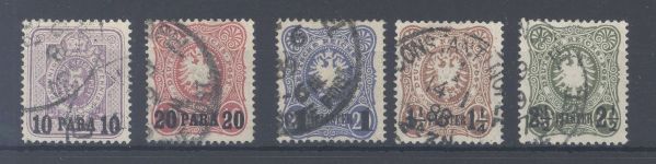 Deutsche Post Türkei Michel Nr. 1-5, Freimarken 1884 gestempelt, gp.