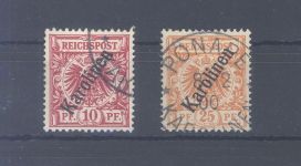 Dt. Kolonien Karolinen Michel Nr. 3 IIb, 5 IIb gestempelt, geprüft BPP