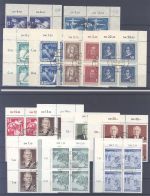 DDR, gestempelter Posten Viererblöcke aus 1950-52 auf 4 Steckkarten