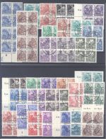 DDR, gestempelter Posten Viererblöcke Freimarken auf 5 Steckkarten