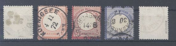 Dt. Reich Michel Nummer 7-11, Kreuzer 1872 gestempelt, 7 und 11 gp. BPP