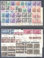 DDR, gestempelter Posten Viererblöcke Freimarken auf 8 Steckkarten