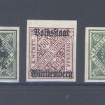 Württemberg, 3 verschiedene ** ungezähnte Werte als Posten, 2 gp. BPP