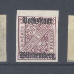 Württemberg, 3 verschiedene ** ungezähnte Werte als Posten, 2 gp. BPP