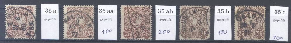 Dt. Reich Mi.Nr. 35, 25 Pfge. Adler-Krone 1875 in allen Farben, geprüft