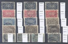 Dt. Reich, gestempelter Posten Farben aus Michel Nr. 246-57, gp. Infla