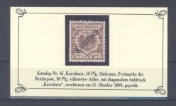 Dt. Kolonien Karolinen Michel Nr. 6 I, 50 Pfg. Freimarke 1900 **, FA BPP