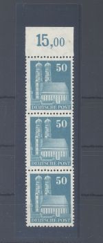 Bizone Michel Nr. 92eg, 90 Pfg. Bauten ** Dreierstreifen, Befund BPP