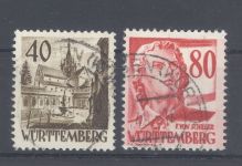 Franz. Zone Württemberg Michel Nummer 35-36 aus Freimarken III gestempelt, gp. BPP