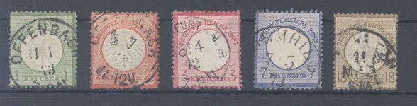 Dt. Reich Michel Nummer 7-11, Kreuzer kleines Br. 1872 gestempelt,