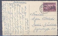 Memel, Ansichtskarte Königswäldchen mit 35 Cent Lokalausgabe EF