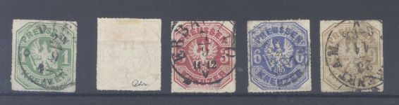 Preußen Michel Nummer 22-26, Freimarken 1867 gestempelt
