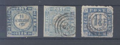 Schleswig Holstein Michel Nummer 5-7, Freimarken 1864 gestempelt
